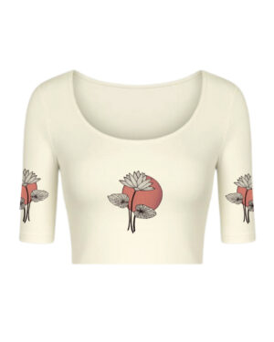 STRETCHABLE COMFY HALF SLEEVE BLOUSE WITH MOON LOTUS PRINT - RED, M