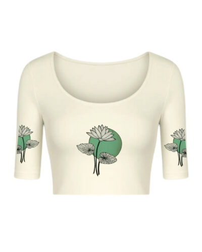 STRETCHABLE COMFY HALF SLEEVE BLOUSE WITH MOON LOTUS PRINT