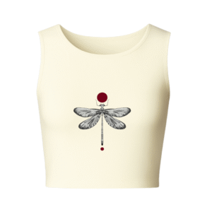 KNITTED COMFY SLEEVELESS BLOUSE WITH DRAGONFLY PRINT