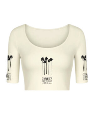 STRETCHABLE COMFY HALFSLEEVE BLOUSE WITH COCONUT PALM PRINT