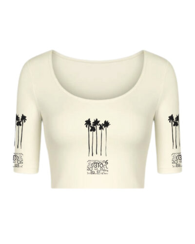 STRETCHABLE COMFY HALFSLEEVE BLOUSE WITH COCONUT PALM PRINT