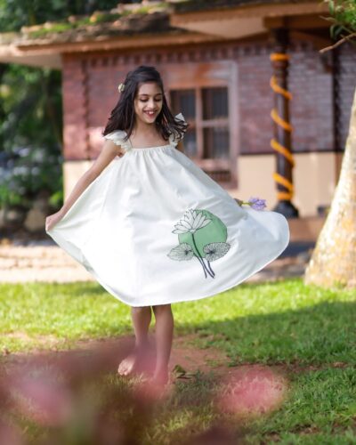Girls Dress with Moon Lotus Prints - Image 2