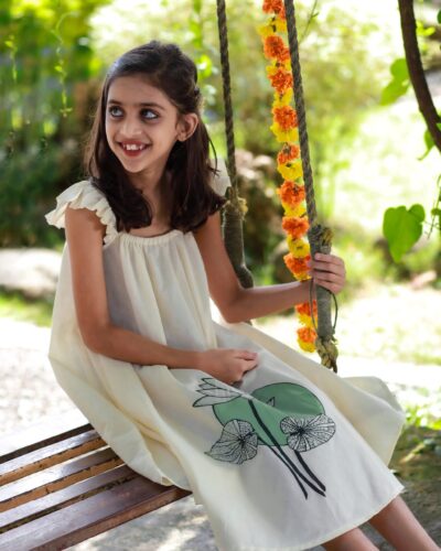 Girls Dress with Moon Lotus Prints