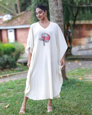 cotton comfy kaftan with red lotus print