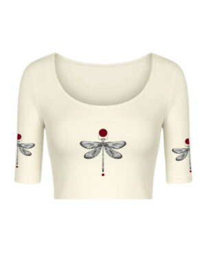 KNITTED COMFY HALF SLEEVE BLOUSE  WITH DRAGONFLY PRINT