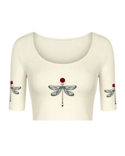 KNITTED COMFY HALF SLEEVE BLOUSE  WITH DRAGONFLY PRINT