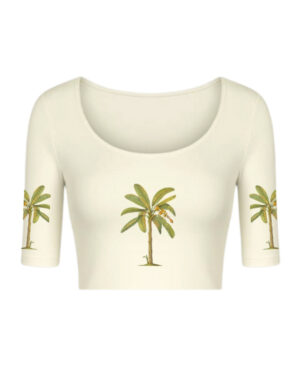 KNITTED COMFY HALFSLEEVE BLOUSE WITH BANANA PALM PRINT