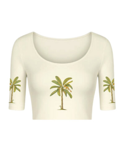 KNITTED COMFY HALFSLEEVE BLOUSE WITH BANANA PALM PRINT