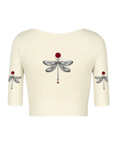 KNITTED COMFY HALF SLEEVE BLOUSE  WITH DRAGONFLY PRINT - Image 3