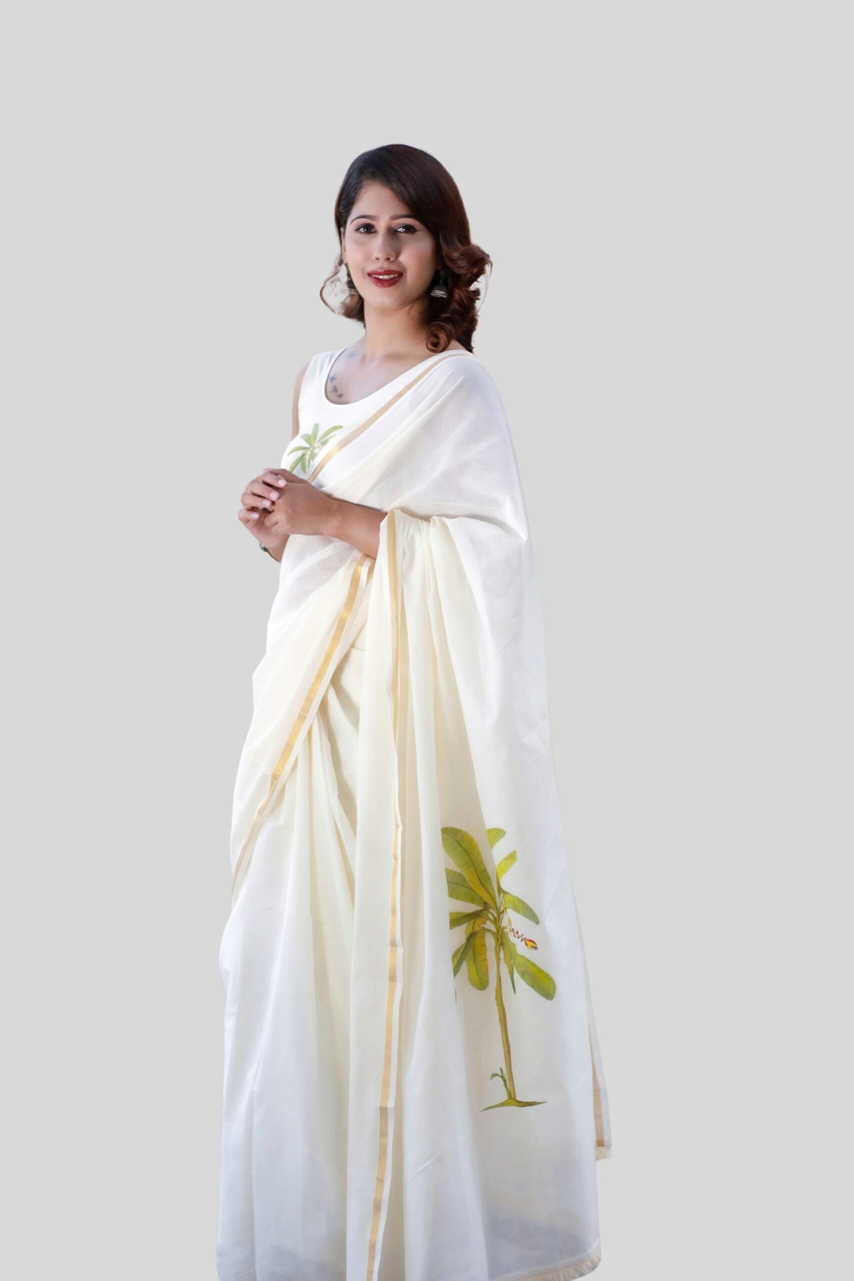 COTTON SAREE WITH BANANA PALM MOTIF
