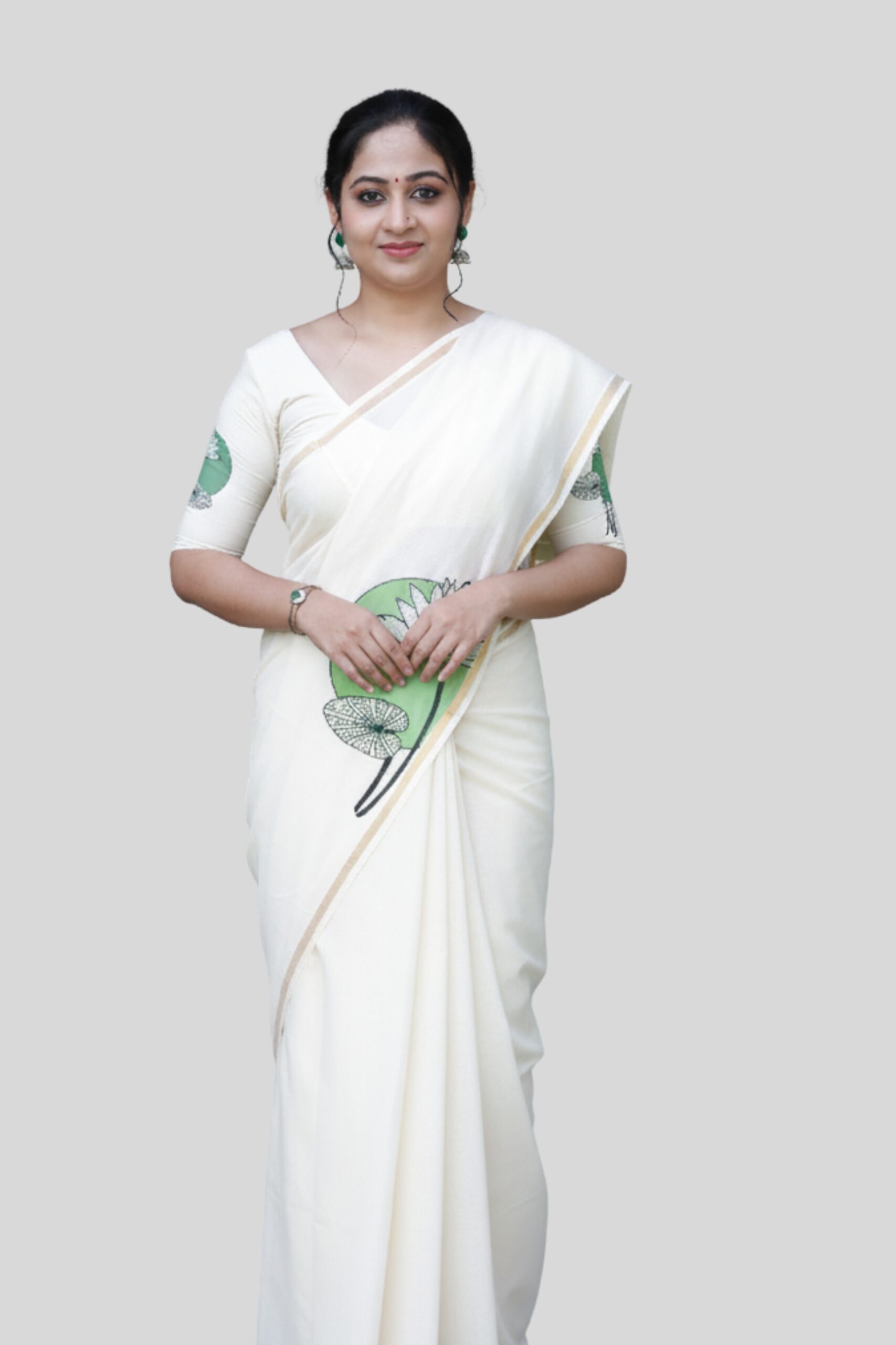 COTTON SAREE WITH MOON LOTUS PRINT