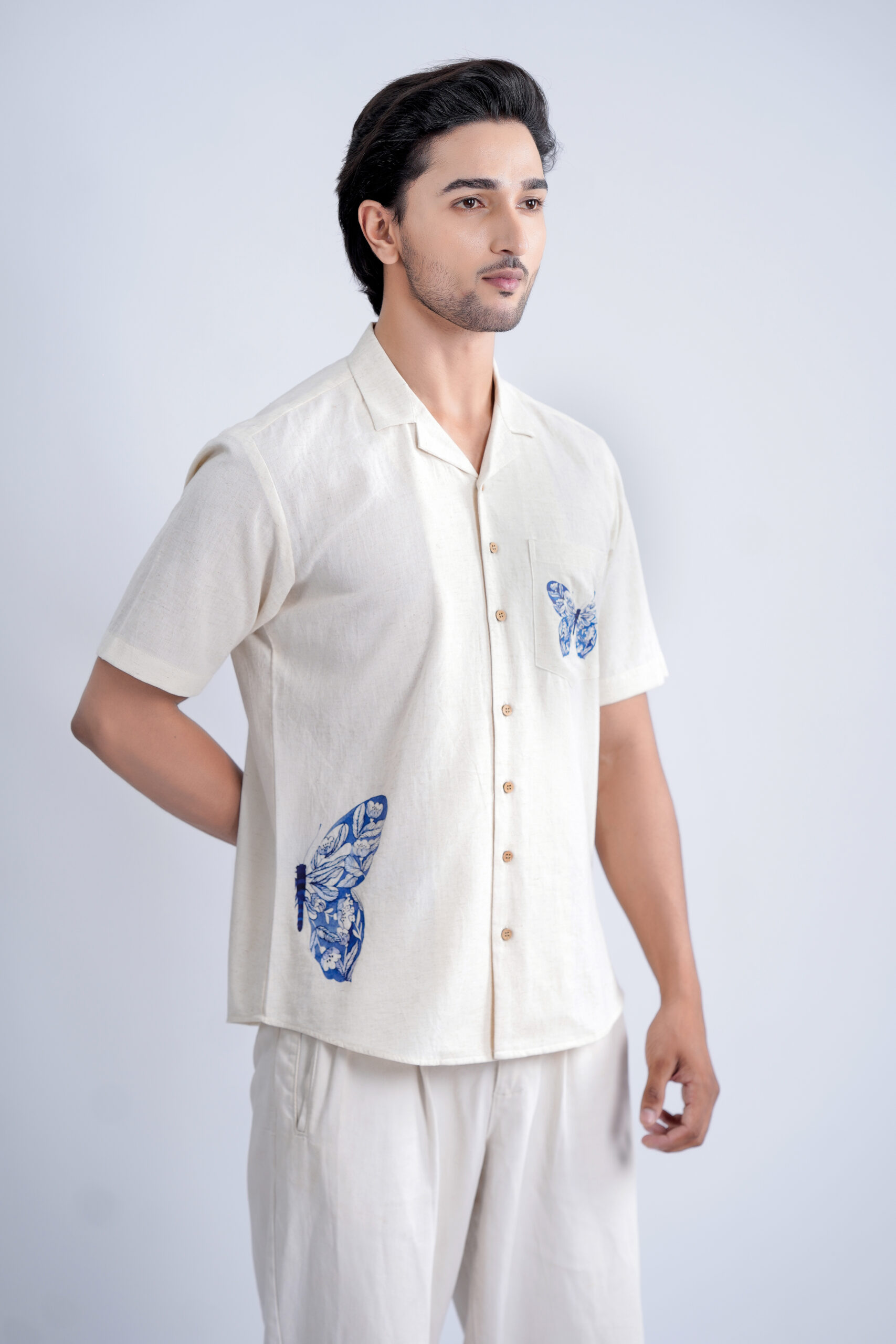 mens handloom cotton shirt with BUTTERFLY PRINT