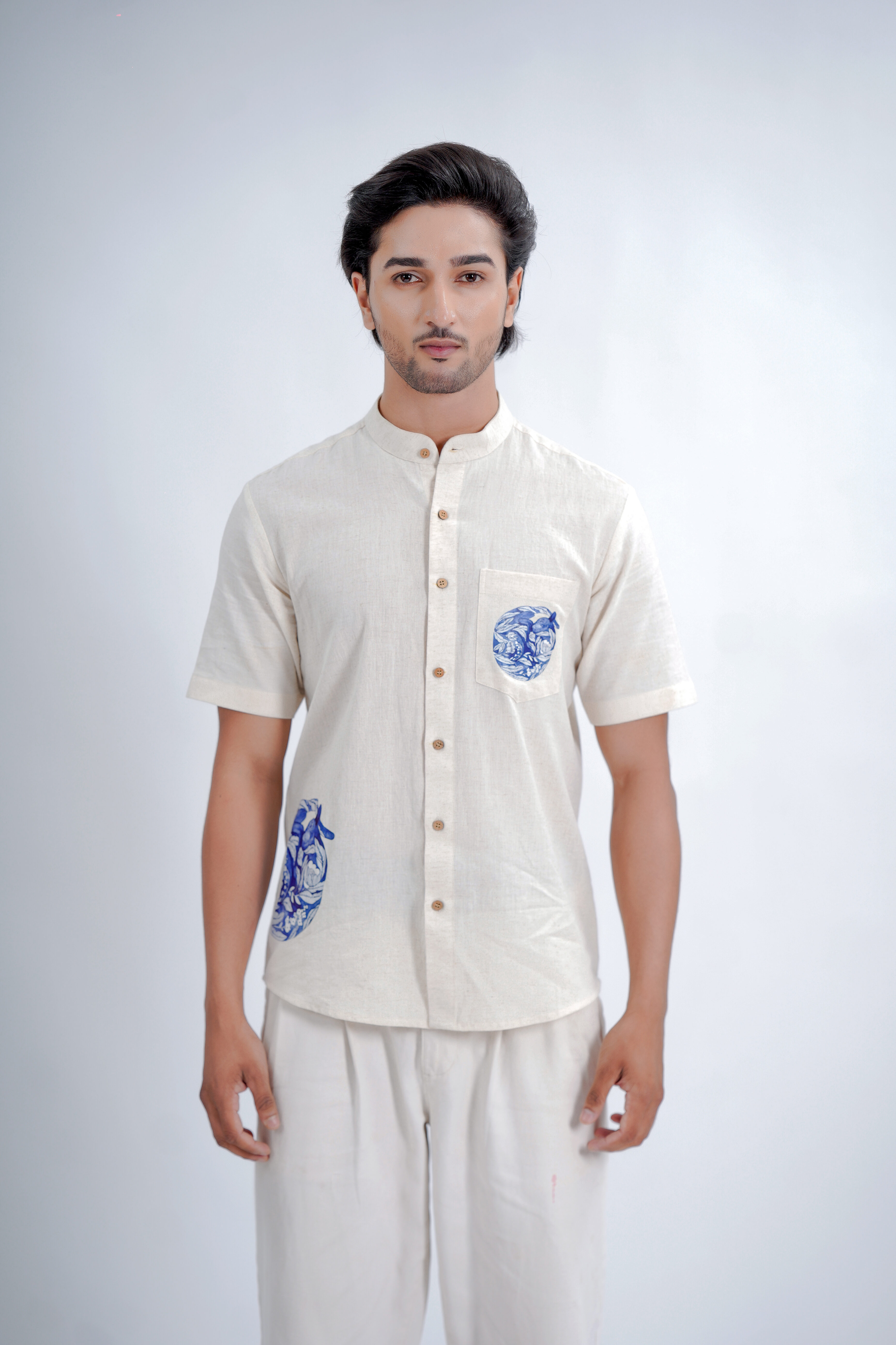 LINEN COTTON SHIRT WITH PRINT