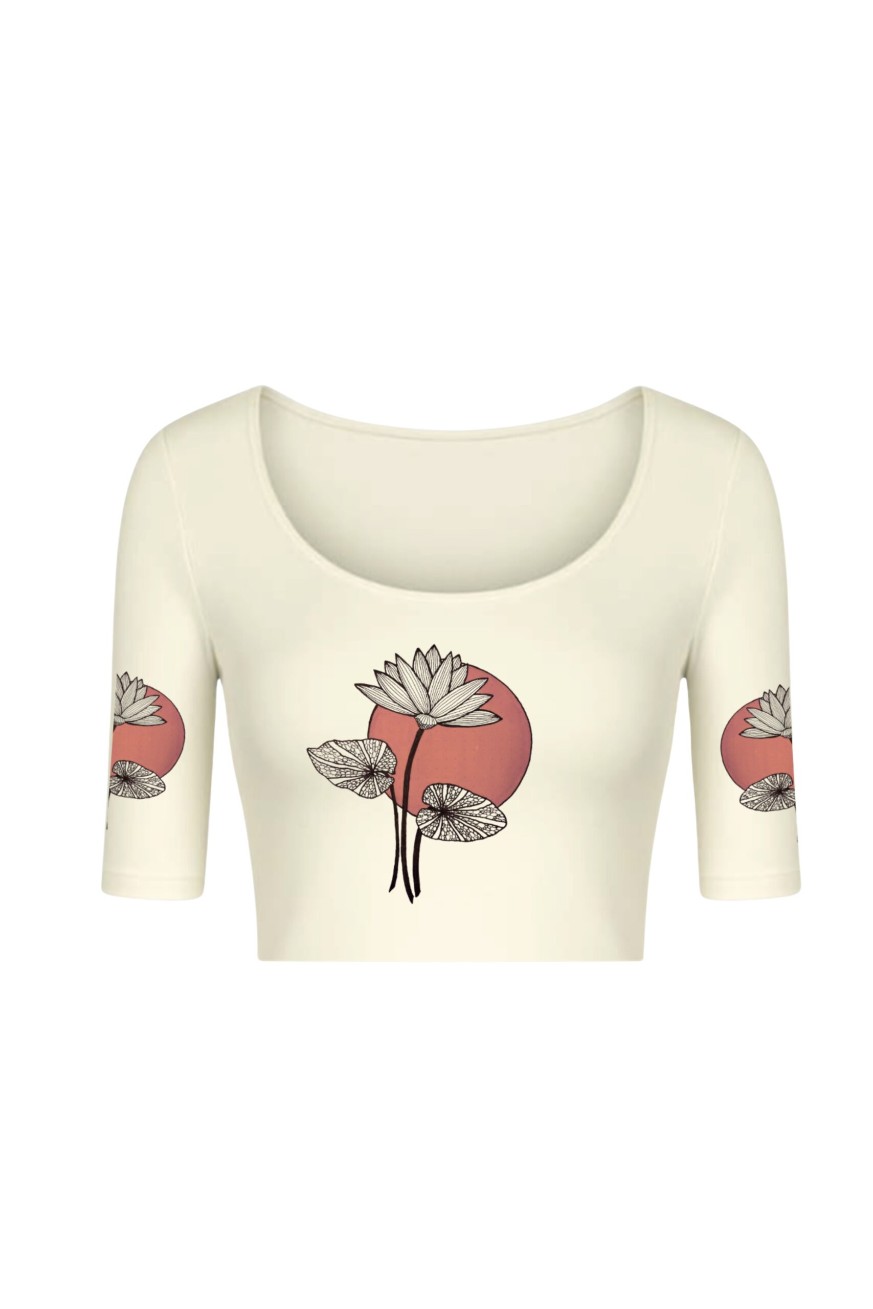 KNITTED COMFY STRETCHABLE BLOUSE WITH RED MOON LOTUS MOTIF