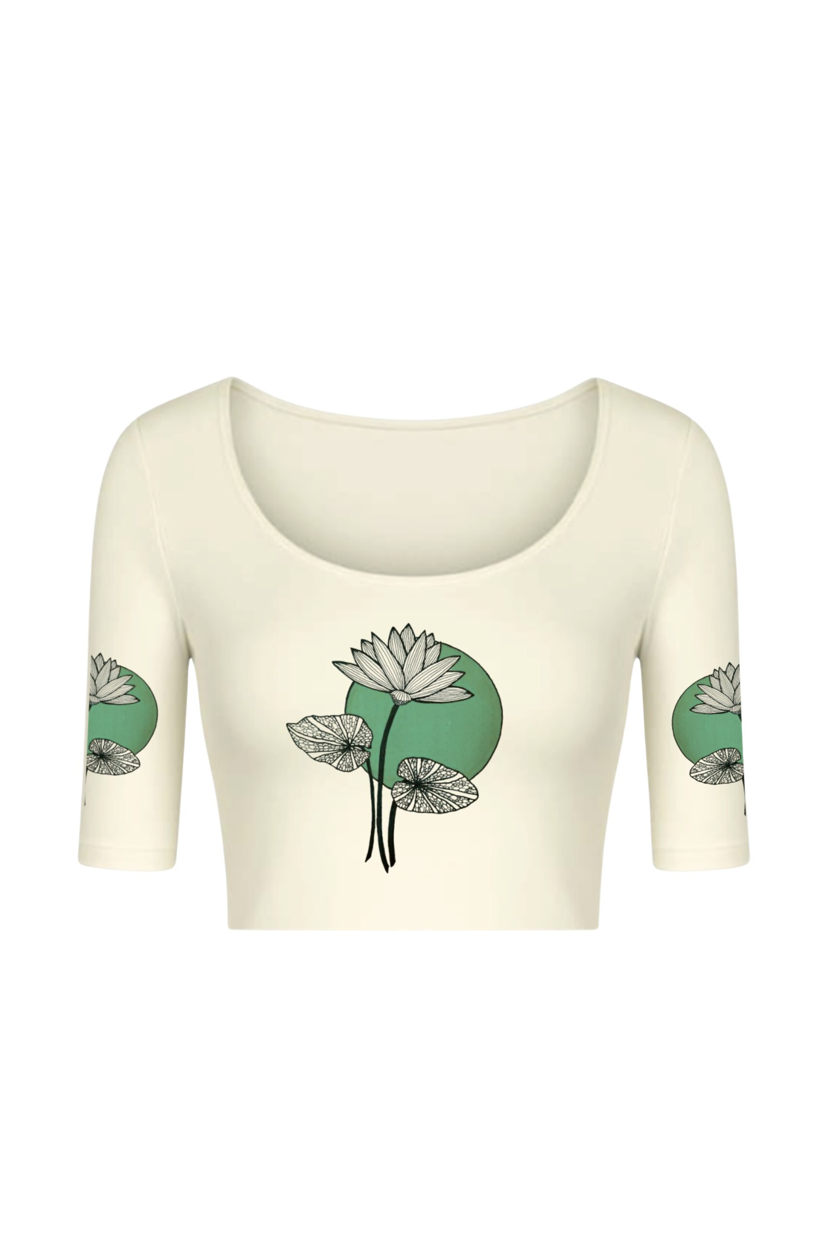 KNITTED COMFY STRETCHABLE BLOUSE WITH GREEN MOON LOTUS MOTIF
