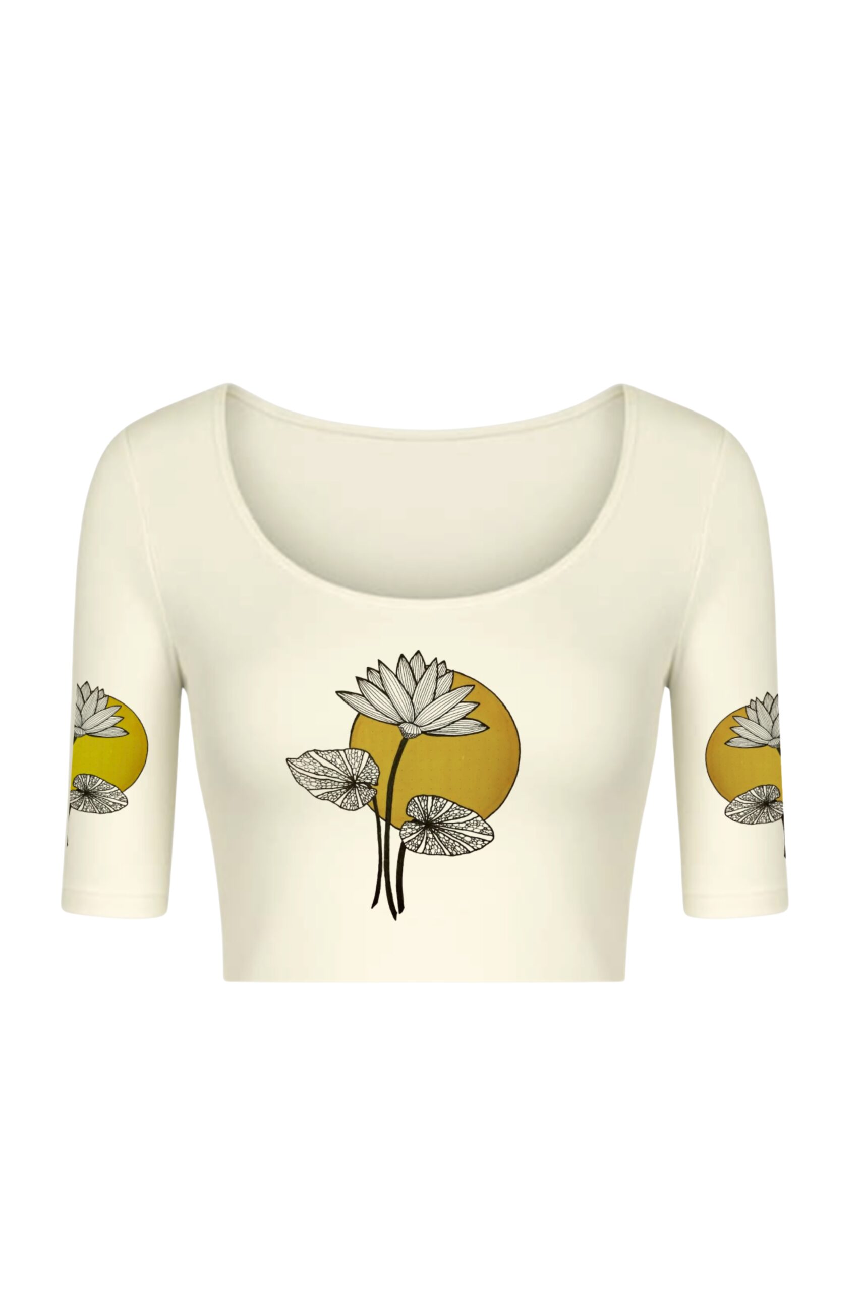 KNITTED COMFY STRETCHABLE BLOUSE WITH YELLOW MOON LOTUS MOTIF