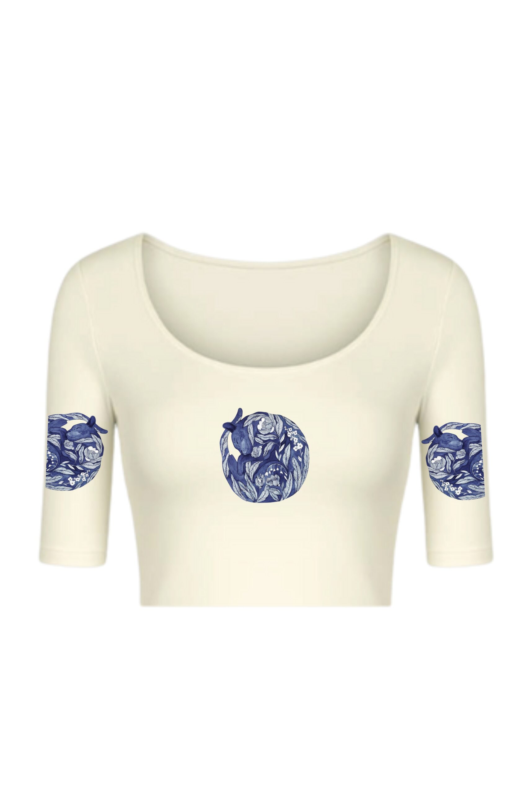 KNITTED COMFY STRETCHABLE BLOUSE WITH INDIGO CAT NAP MOTIF