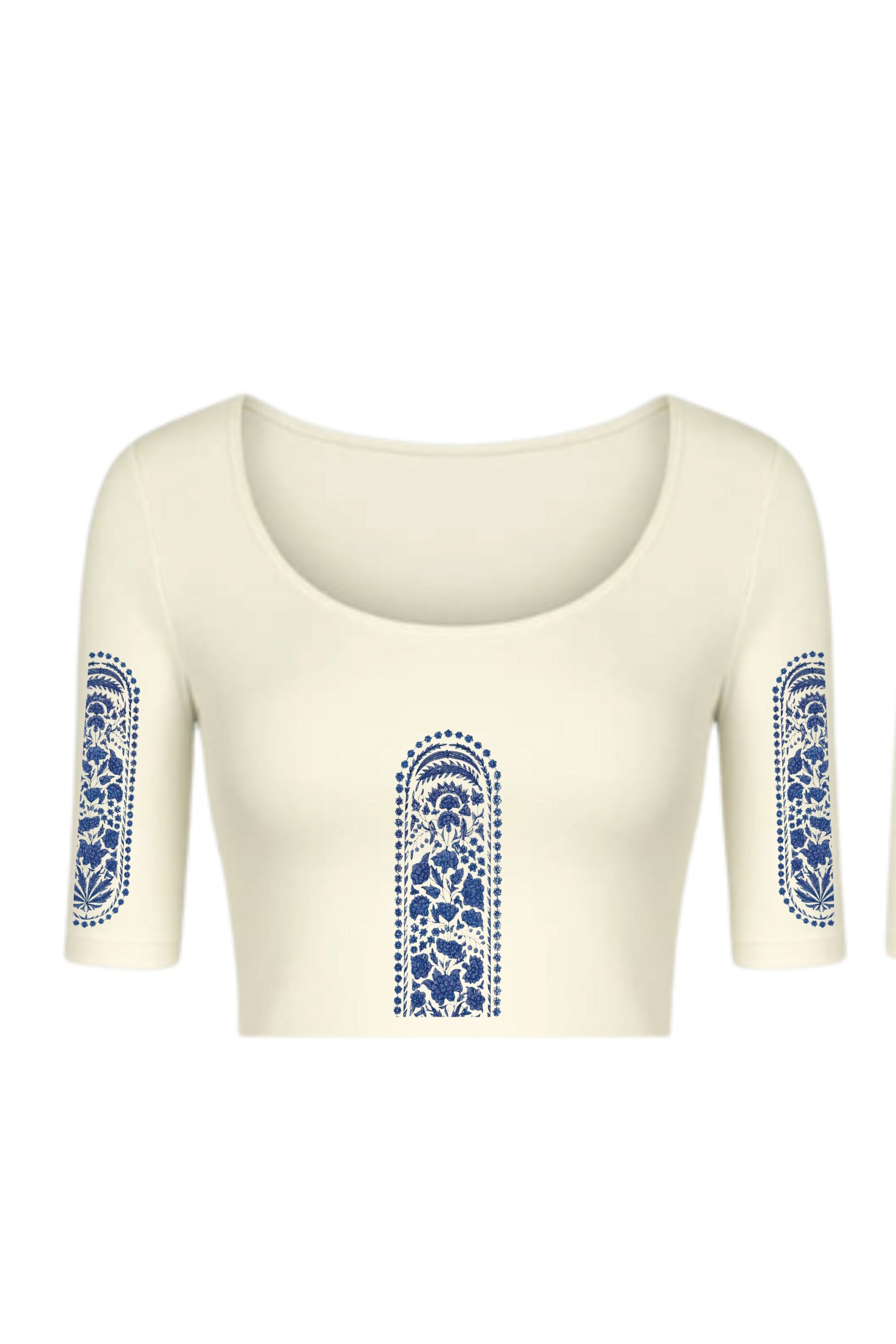 KNITTED COMFY STRETCHABLE BLOUSE WITH INDIGO ARK MOTIF