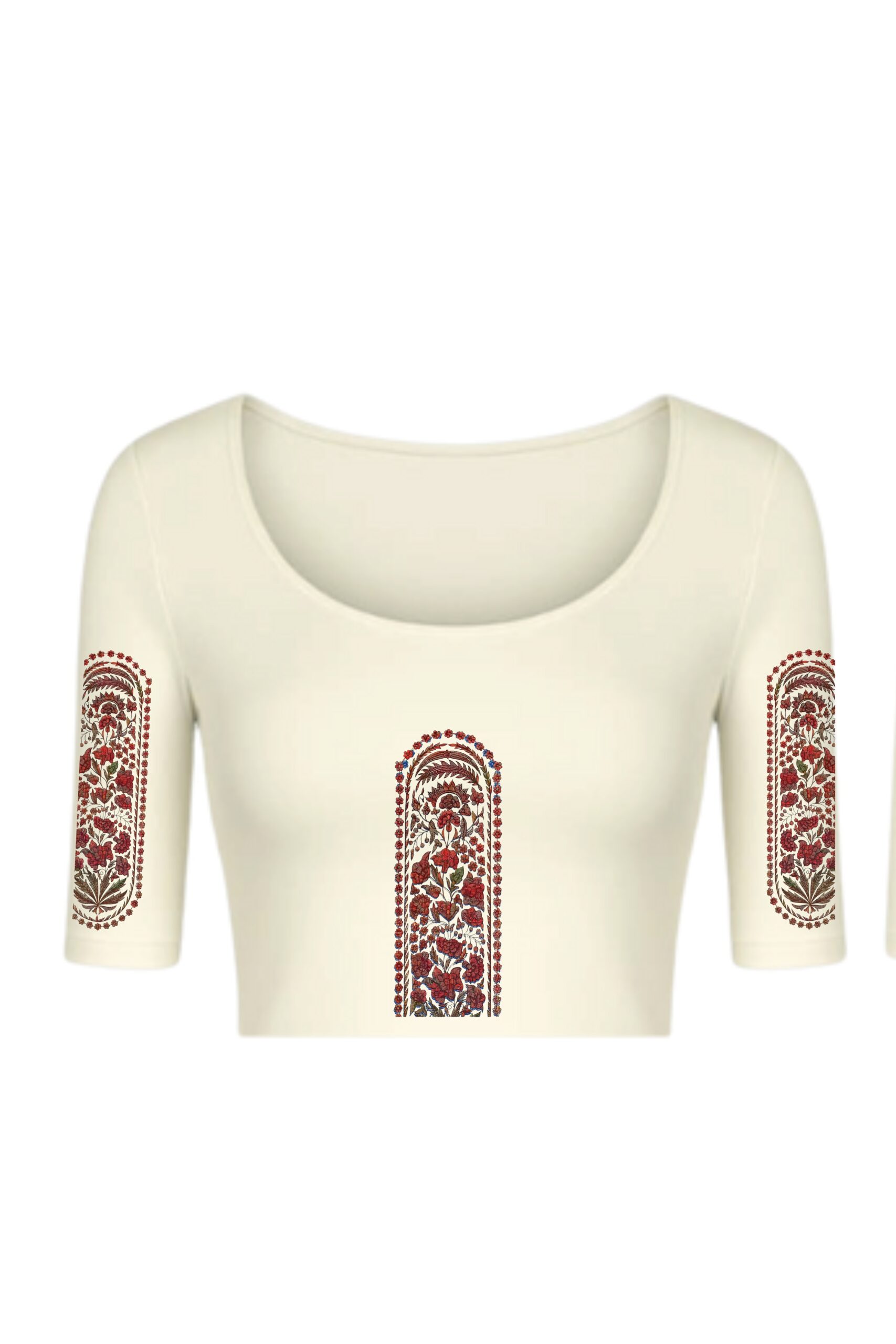 KNITTED COMFY STRETCHABLE BLOUSE WITH RED ARK MOTIF