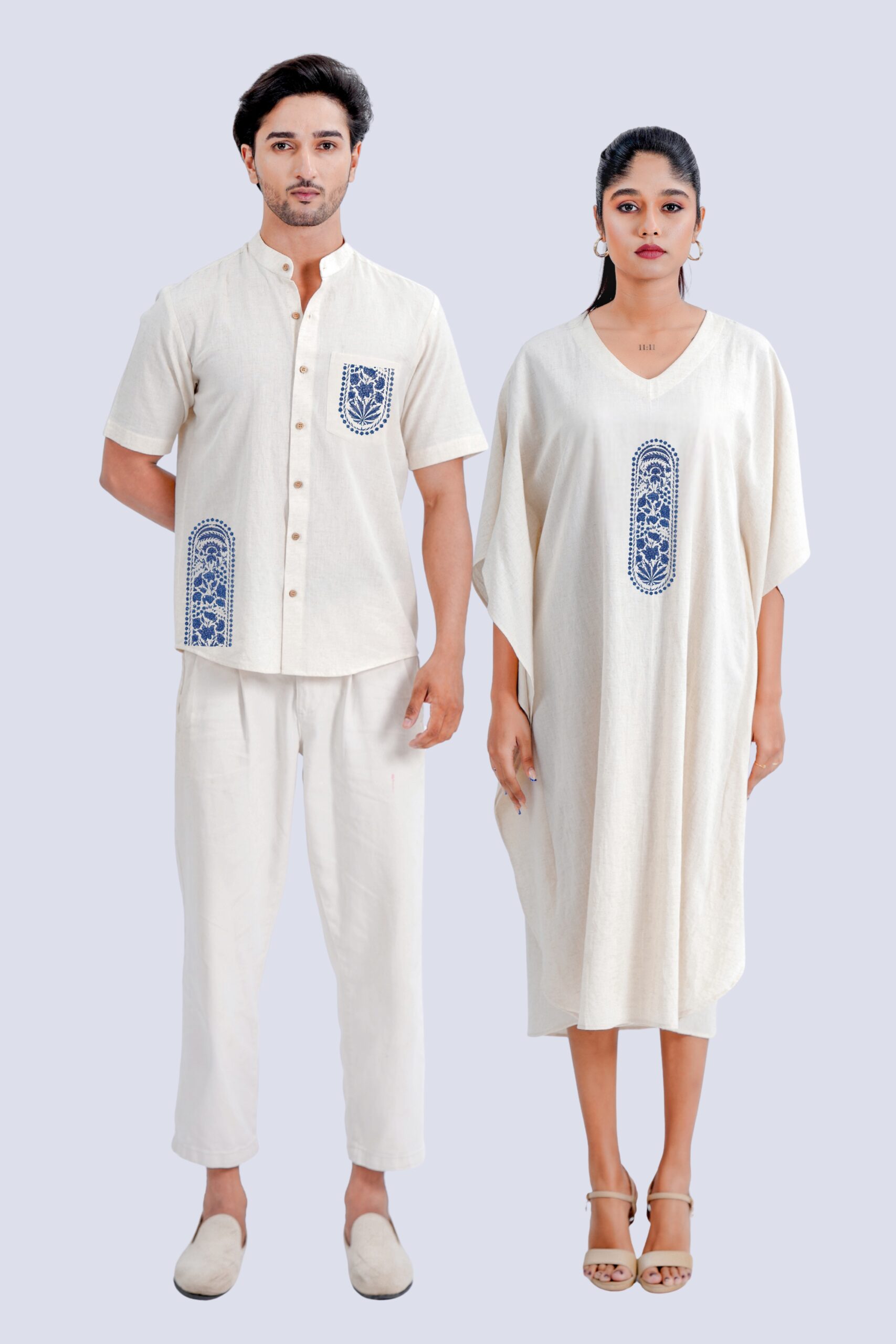 UNIK TOGETHER WEAR INDIGO ARK MOTIF KAFTAN AND SHIRT
