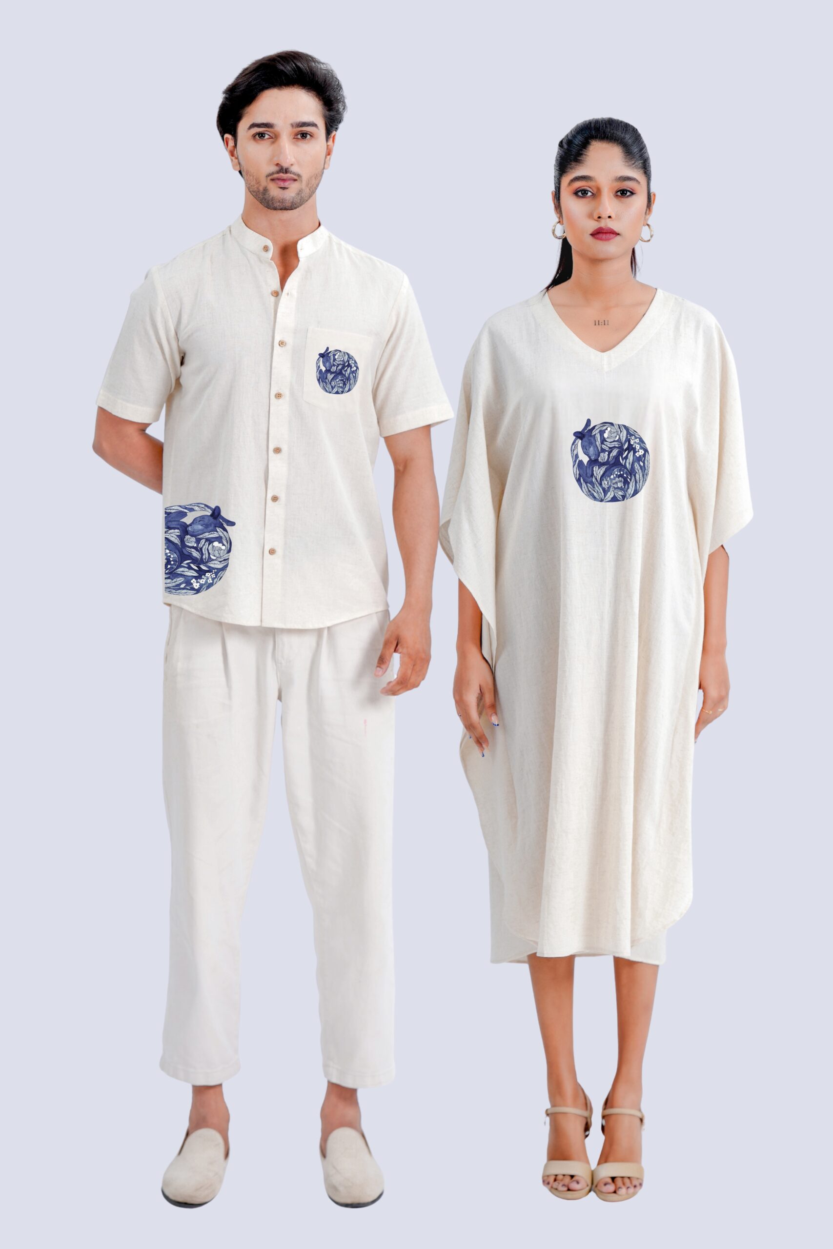 UNIK TOGETHER WEAR INDIGO CAT NAP MOTIF KAFTAN AND SHIRT